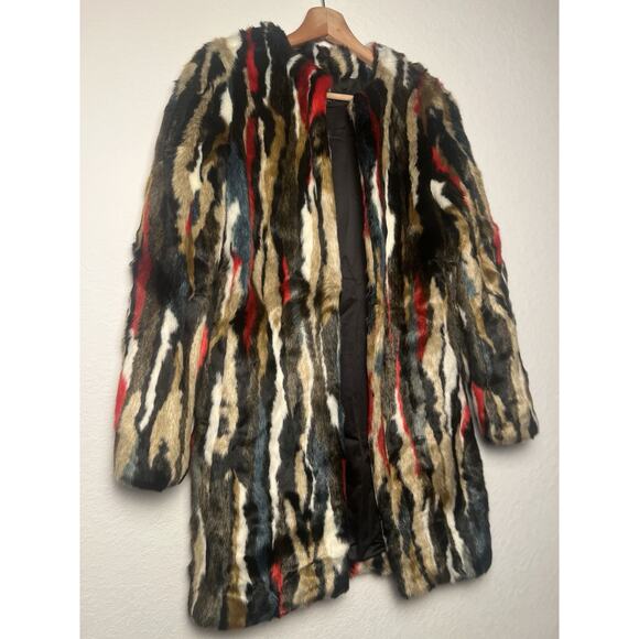 Zara Multicolor Faux Fur Coat XS Long Statement Jacket Plush Textured Outerwear - Picture 6 of 12